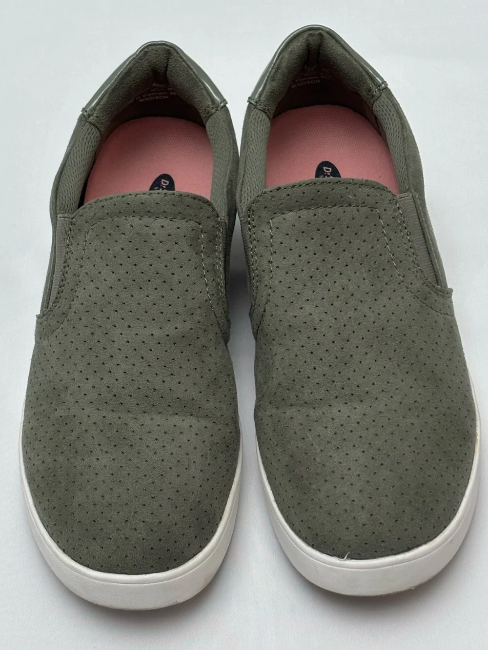 New Dr. Scholl's Madison Olive Green Perforated Slip-On Flats
